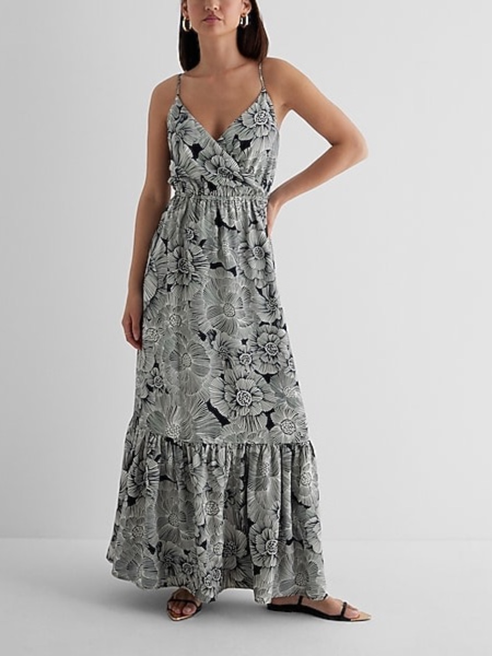 Express Black White Floral Maxi Dress XS